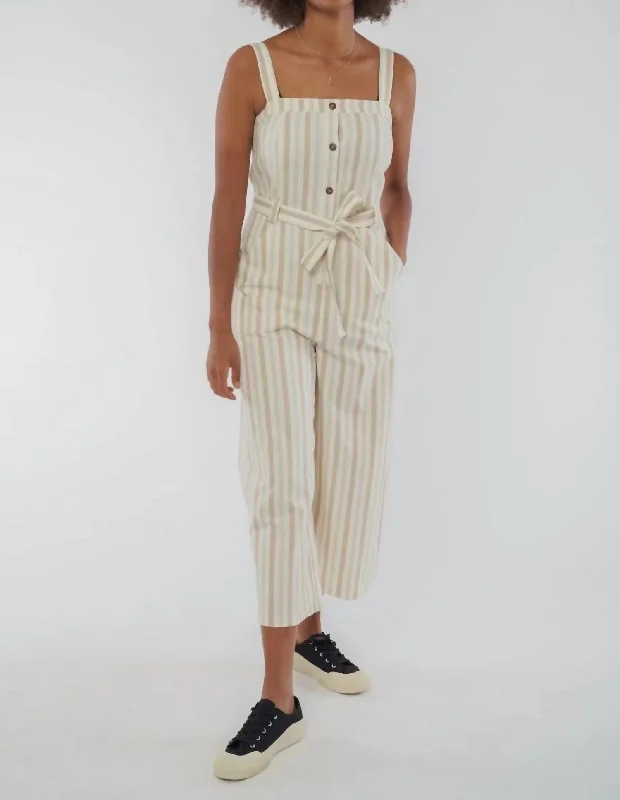 Rena Striped Jumpsuit In Beige Striped