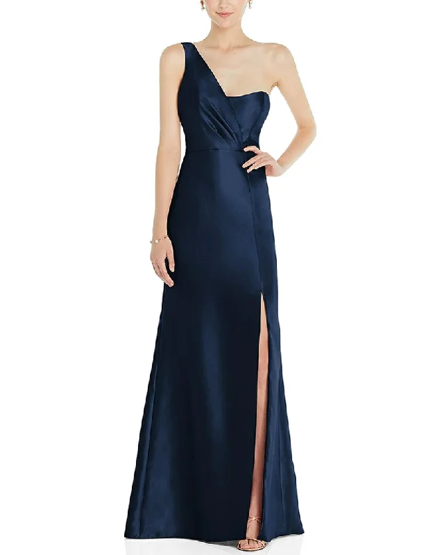 The Dessy Group Off-The-Shoulder Satin Trumpet Gown