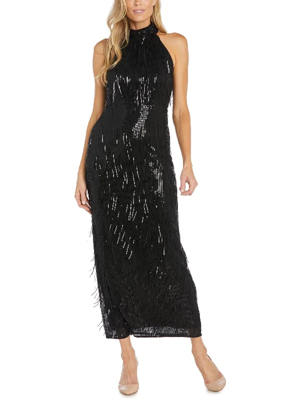 Womens Sequined Halter Evening Dress